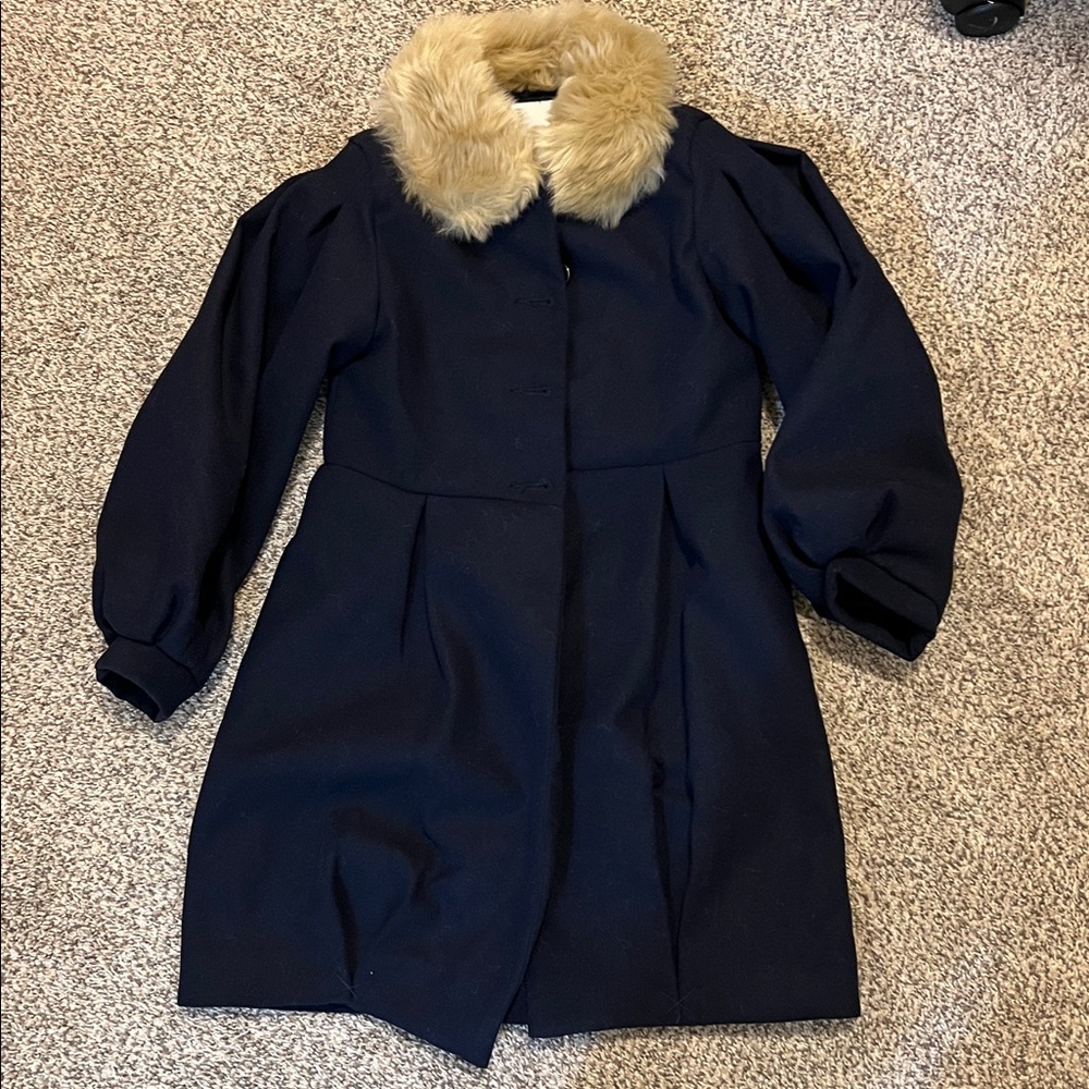 Janie and Jack Navy Jacket with Tan Faux Fur Trim